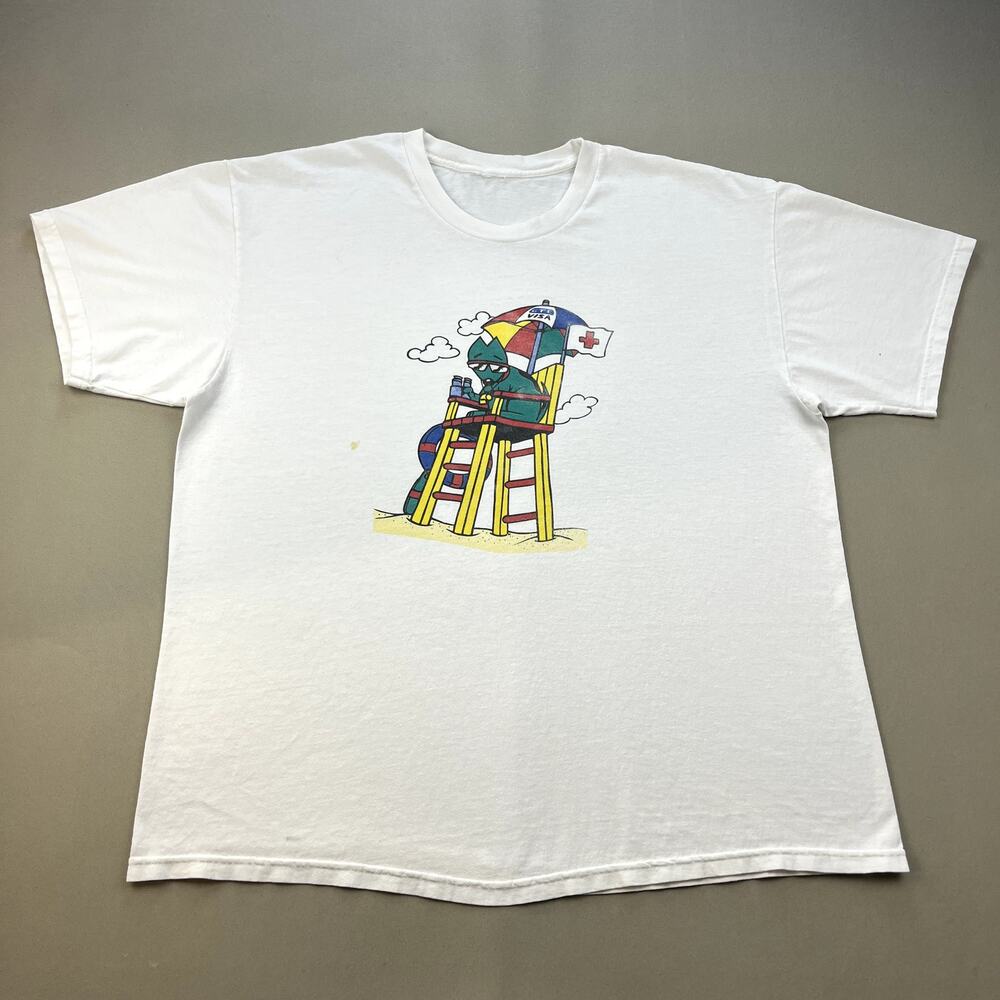 Vintage Visa Technology T-Shirt Adult XL White Dog Beach Cartoon Lifeguard 90s